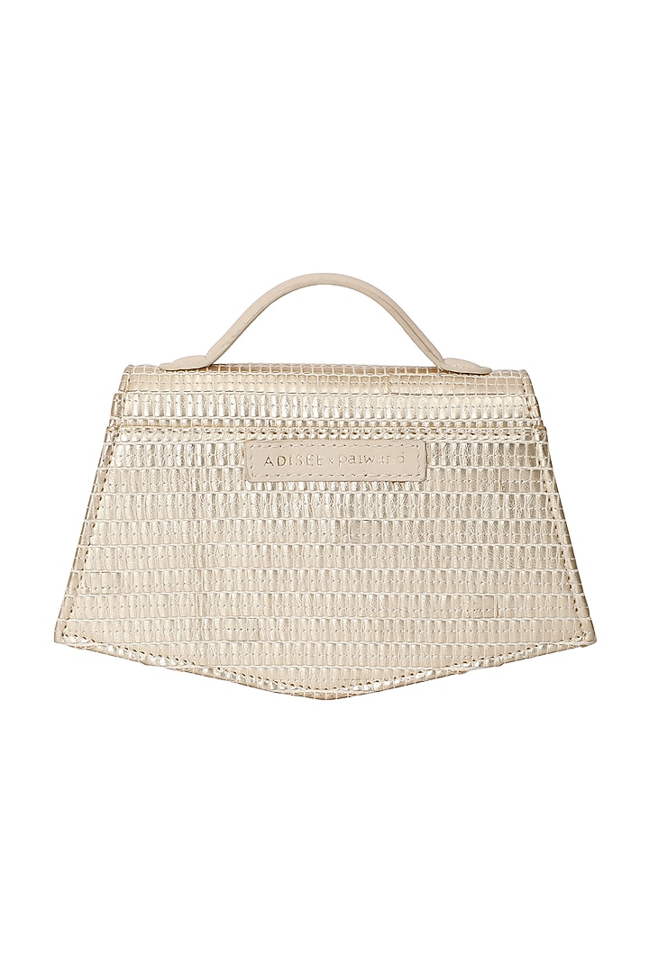 Gold Handwoven Textile & Leather Hand Bag by ADISEE at Pernia's Pop Up Shop
