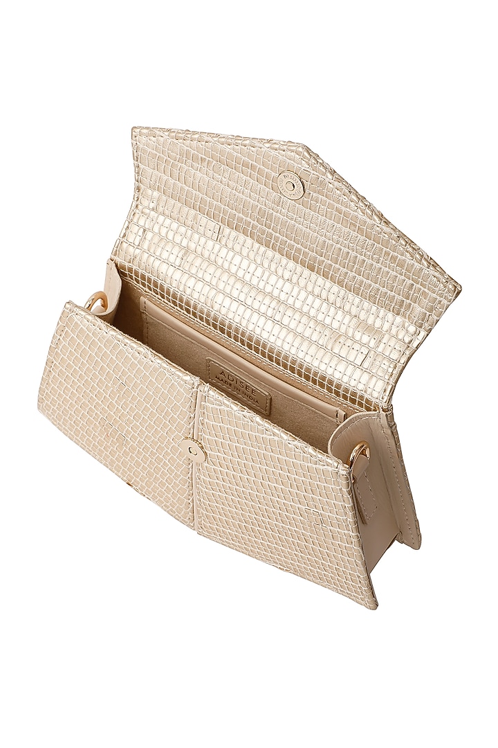 Gold Handwoven Textile & Leather Hand Bag by ADISEE at Pernia's Pop Up Shop