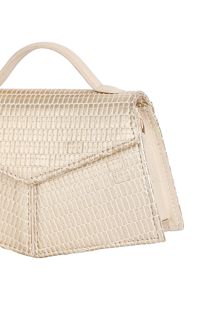 Gold Handwoven Textile & Leather Hand Bag by ADISEE at Pernia's Pop Up Shop
