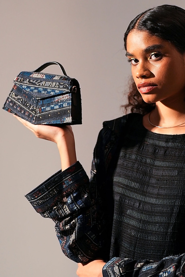 Multi-Colored Handwoven Textile & Leather Hand Bag by ADISEE at Pernia's Pop Up Shop