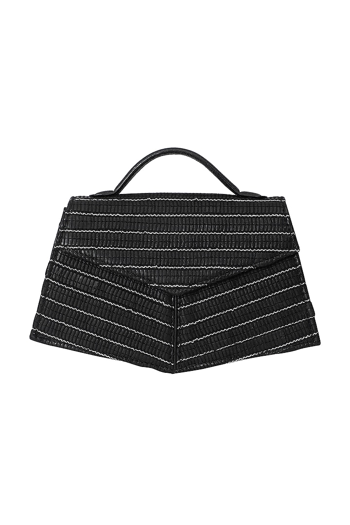 Black Handwoven Textile & Leather Hand Bag by ADISEE at Pernia's Pop Up Shop