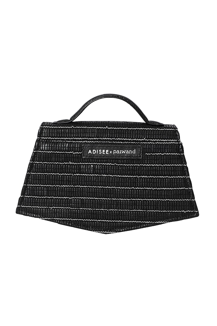 Black Handwoven Textile & Leather Hand Bag by ADISEE at Pernia's Pop Up Shop