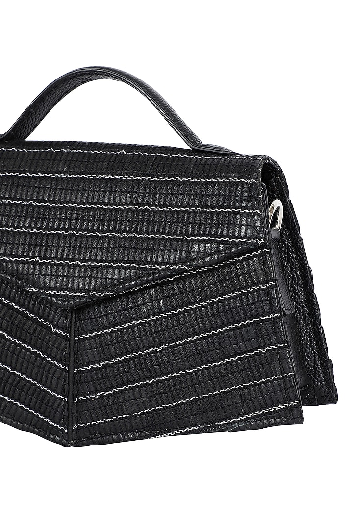 Black Handwoven Textile & Leather Hand Bag by ADISEE at Pernia's Pop Up Shop