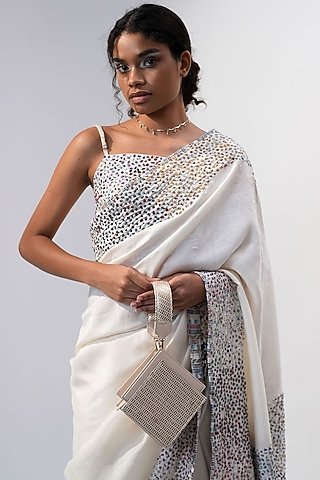 Gold Handwoven Textile & Leather Hand Bag by ADISEE