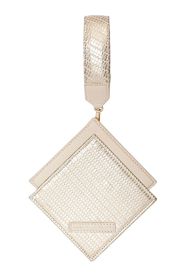 Gold Handwoven Textile & Leather Hand Bag by ADISEE at Pernia's Pop Up Shop
