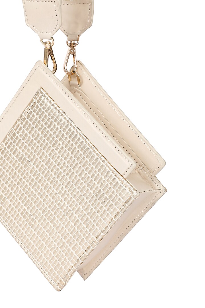 Gold Handwoven Textile & Leather Hand Bag by ADISEE at Pernia's Pop Up Shop