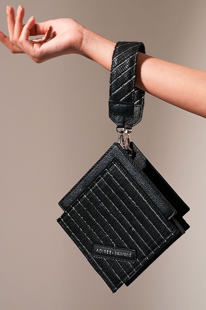 Black Handwoven Textile & Leather Hand Bag by ADISEE at Pernia's Pop Up Shop