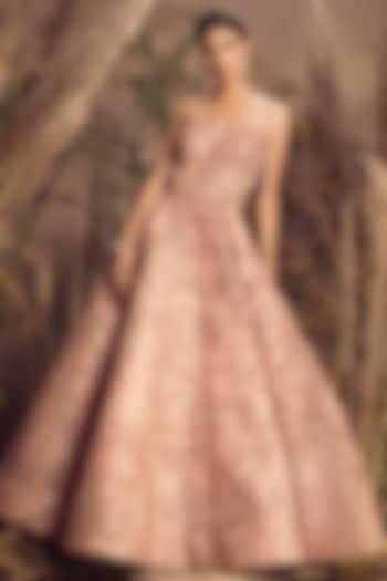 Blush Pink Pure Satin Organza Embroidered Gown by ADI BY ADITYA KHANDELWL