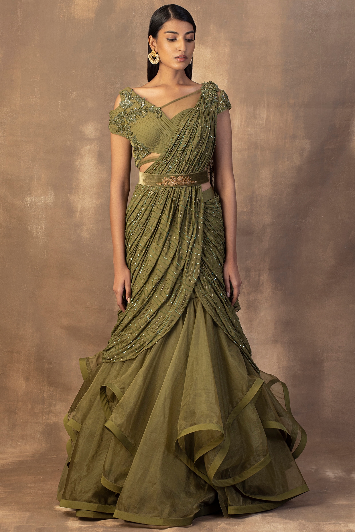 Buy Green Color Lehenga Sarees Online at Indian Cloth Store