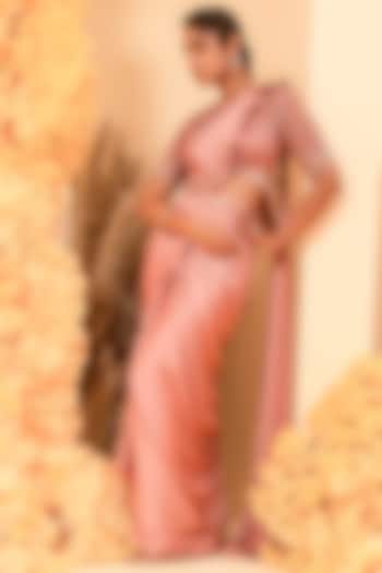 Rose Gold Hammer Satin Pre-Stitched Drape Saree Set by ADI BY ADITYA KHANDELWL