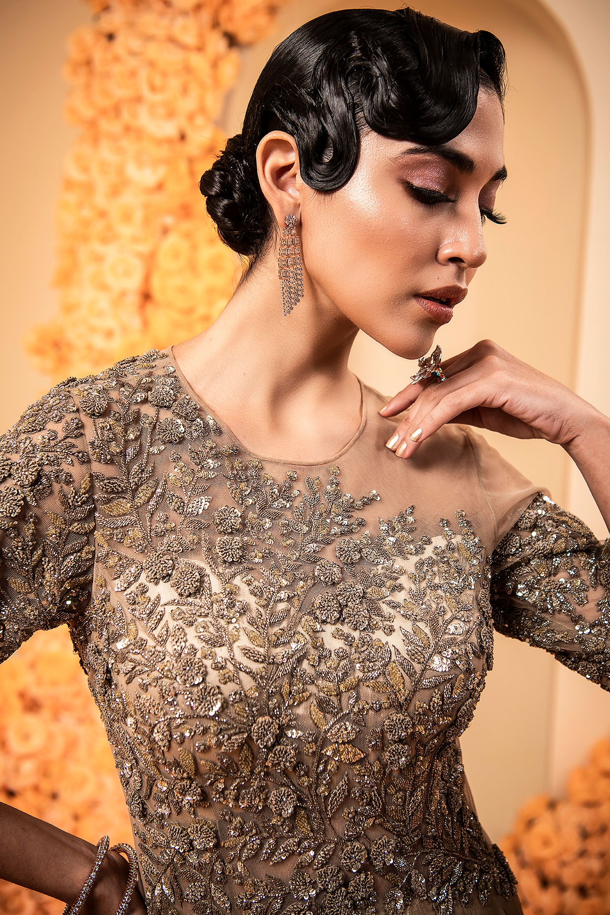 Buy Indian Gown - Light Grey Designer Embroidered Festive Anarkali Suit