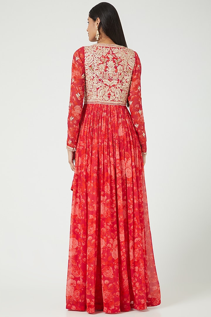 Red Embroidered Wedding Anarkali Set by ADI BY ADITYA KHANDELWL at Pernia's Pop Up Shop