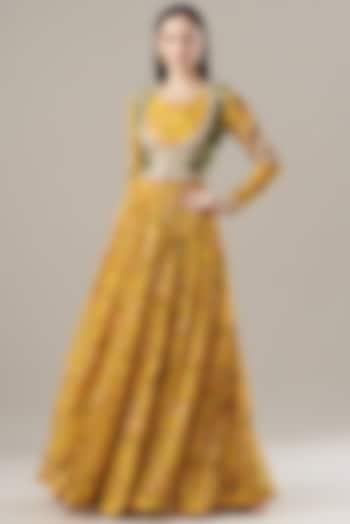 Yellow Printed Anarkali Set by ADI BY ADITYA KHANDELWL at Pernia's Pop Up Shop