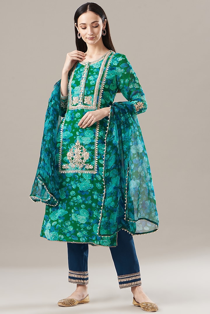 Blue Embroidered Kurta Set by ADI BY ADITYA KHANDELWL at Pernia's Pop Up Shop