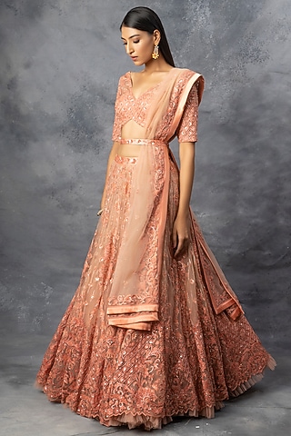 Peach Embroidered Lehenga Set by ADI BY ADITYA KHANDELWL