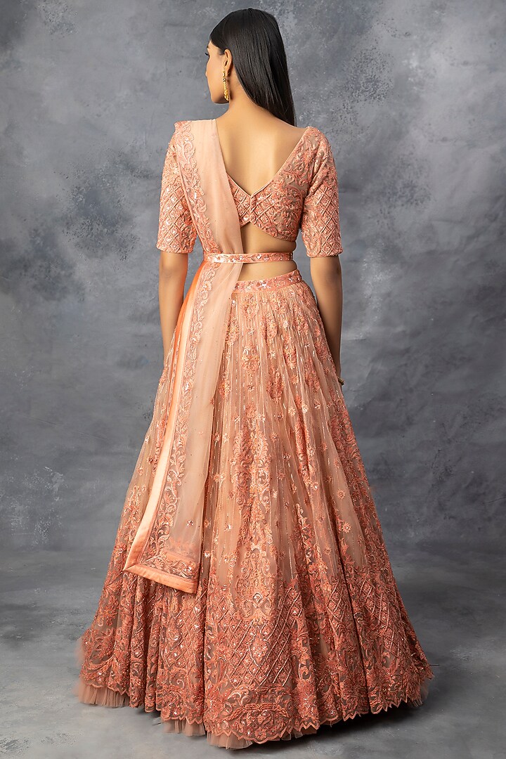 Peach Embroidered Bridal Lehenga Set by ADI BY ADITYA KHANDELWL at Pernia's Pop Up Shop