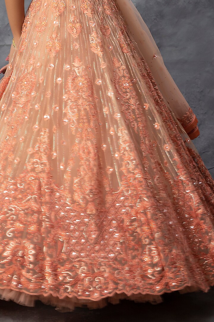 Peach Embroidered Bridal Lehenga Set by ADI BY ADITYA KHANDELWL at Pernia's Pop Up Shop