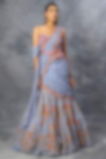 Blue Georgette & Net Thread Embroidered Lehenga Saree Set by ADI BY ADITYA KHANDELWL
