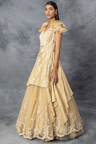 Beige Embroidered Gown by ADI BY ADITYA KHANDELWL