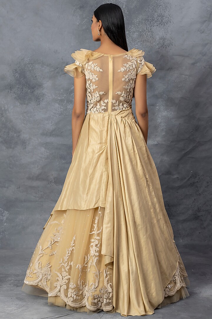 Beige Embroidered Wedding Gown by ADI BY ADITYA KHANDELWL at Pernia's Pop Up Shop