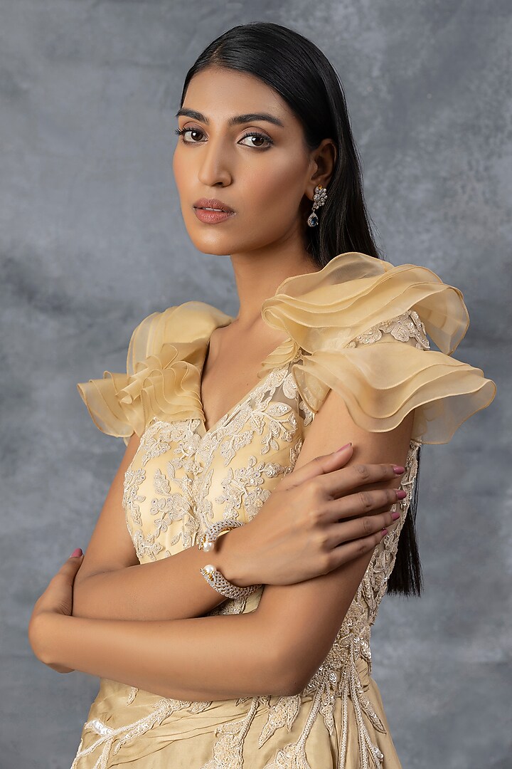 Beige Embroidered Wedding Gown by ADI BY ADITYA KHANDELWL at Pernia's Pop Up Shop