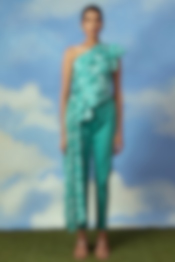 Aqua Green Cotton Lycra Pant Set by ADI BY ADITYA KHANDELWL at Pernia's Pop Up Shop