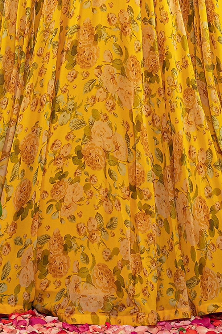 Yellow Floral Printed Wedding Lehenga Set by ADI BY ADITYA KHANDELWL at Pernia's Pop Up Shop