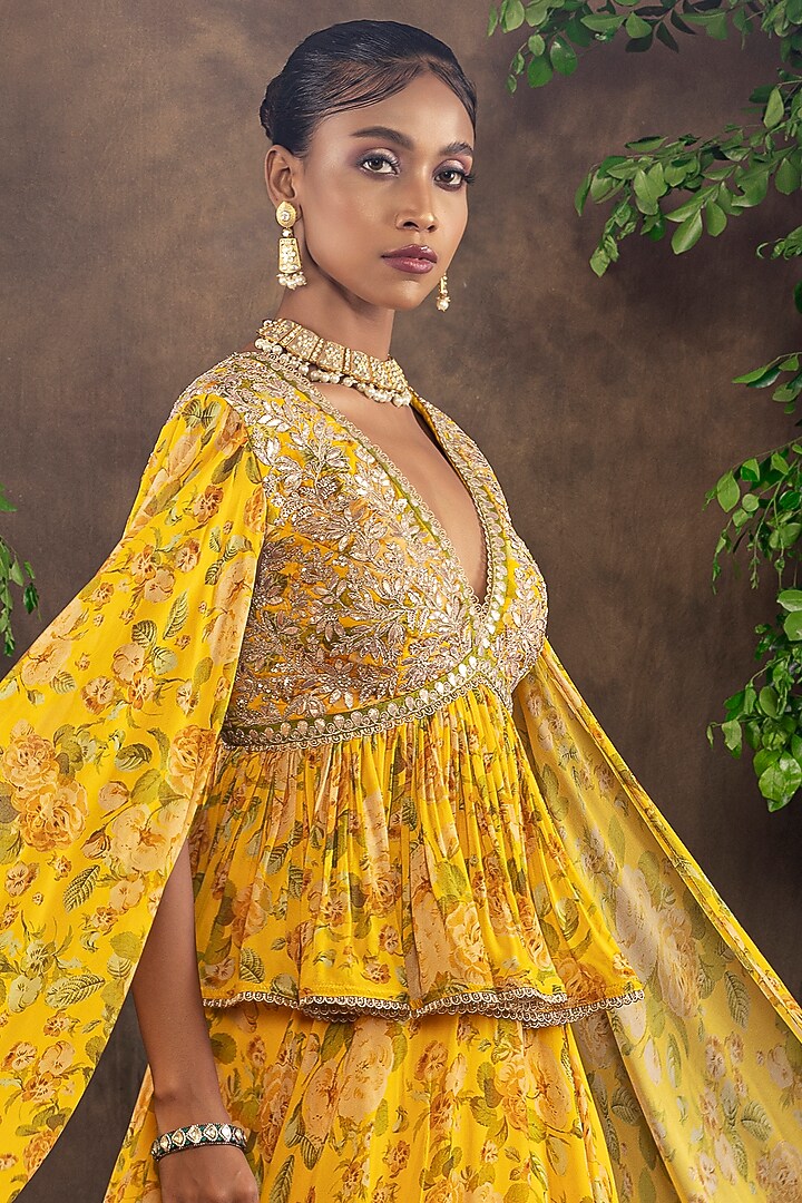Yellow Floral Printed Wedding Lehenga Set by ADI BY ADITYA KHANDELWL at Pernia's Pop Up Shop
