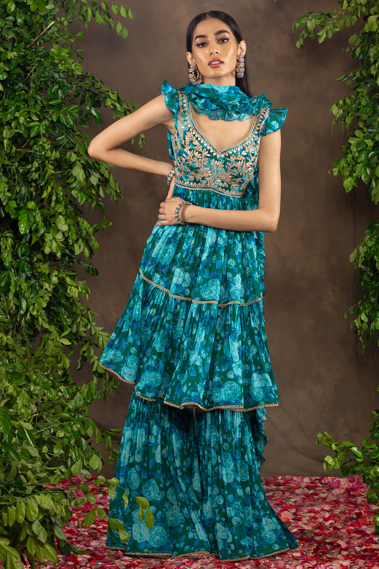Blue Printed Wedding Sharara Set by ADI BY ADITYA KHANDELWL at Pernia's Pop Up Shop