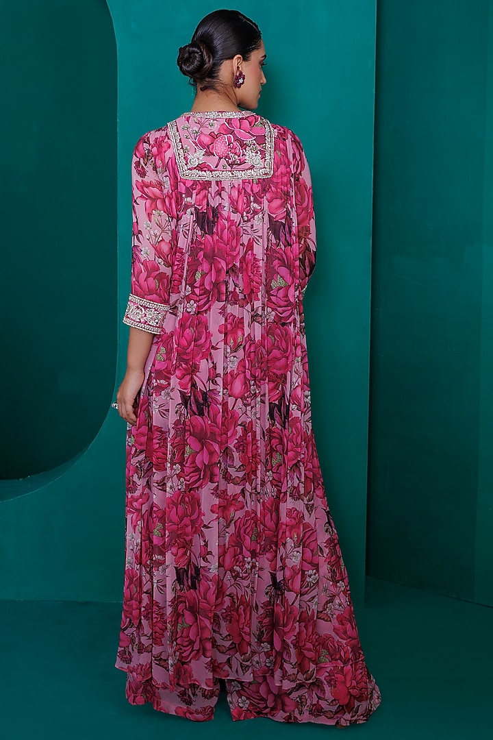 Pink Georgette Digital Printed Co-Ord Set by ADI BY ADITYA KHANDELWL at Pernia's Pop Up Shop