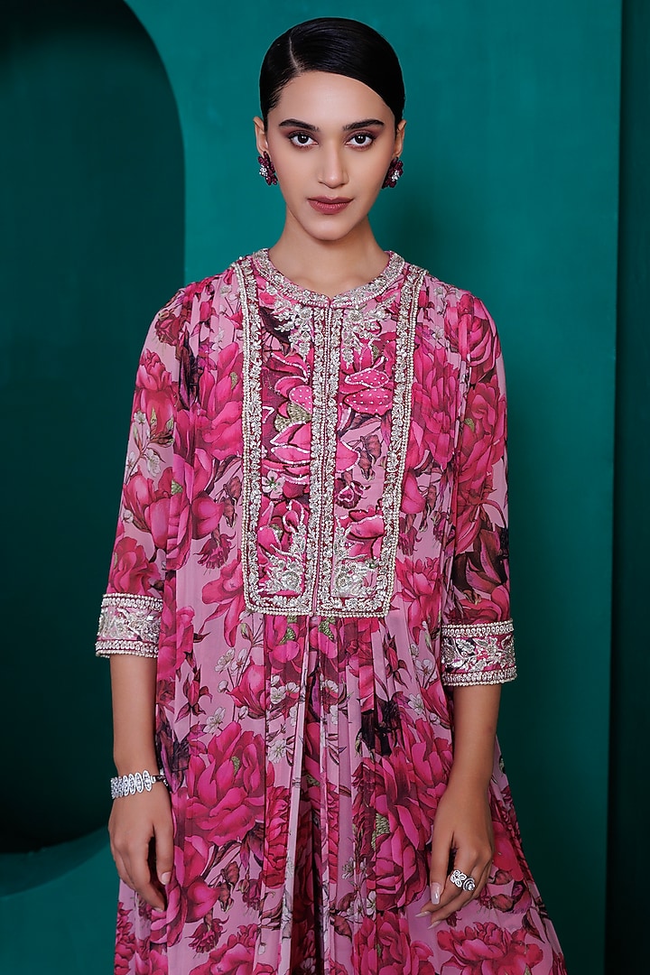 Pink Georgette Digital Printed Co-Ord Set by ADI BY ADITYA KHANDELWL at Pernia's Pop Up Shop