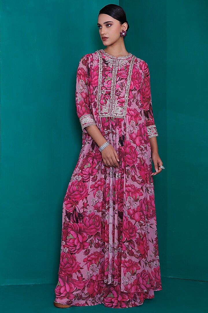 Pink Georgette Digital Printed Co-Ord Set by ADI BY ADITYA KHANDELWL at Pernia's Pop Up Shop