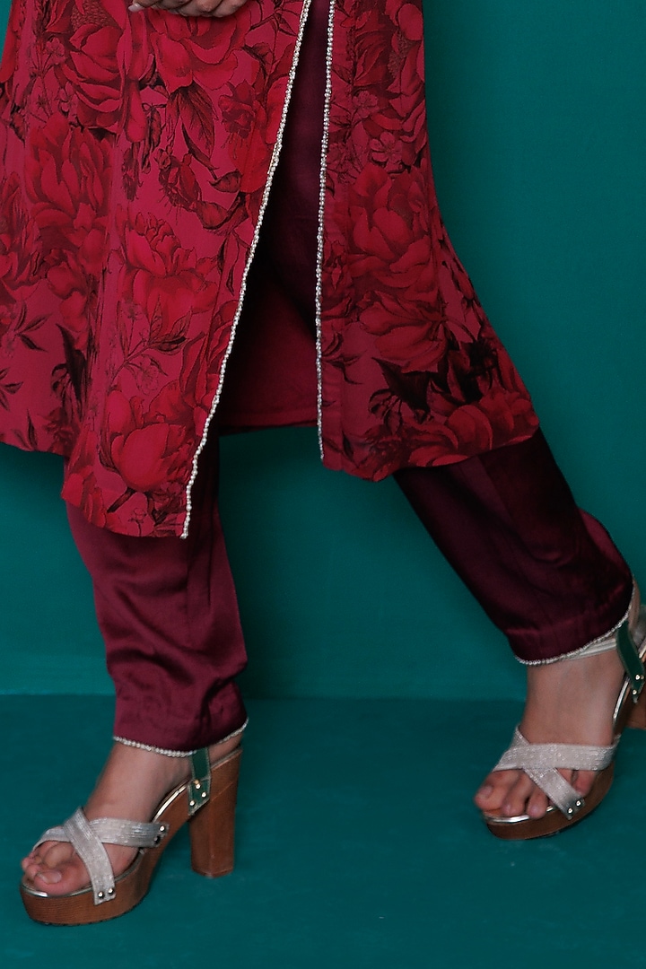 Maroon Georgette Embroidered & Printed Tunic Set by ADI BY ADITYA KHANDELWL at Pernia's Pop Up Shop