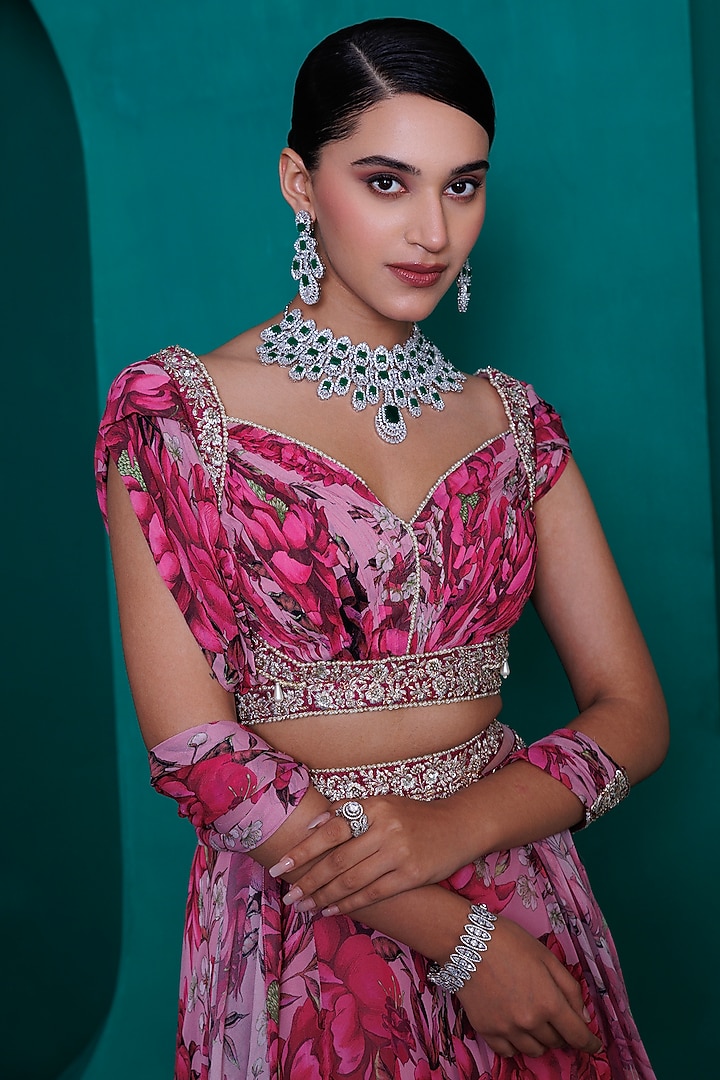 Pink Georgette Digital Printed Wedding Lehenga Set by ADI BY ADITYA KHANDELWL at Pernia's Pop Up Shop