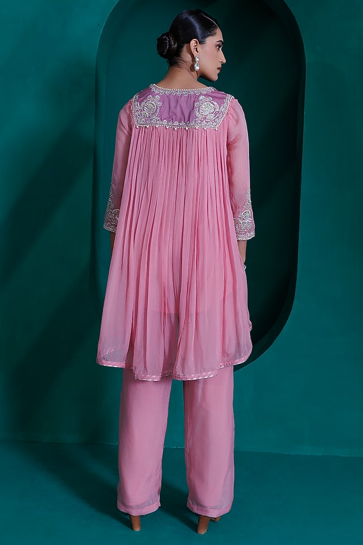 Rose Pink Georgette Organza Co-Ord Set by ADI BY ADITYA KHANDELWL at Pernia's Pop Up Shop