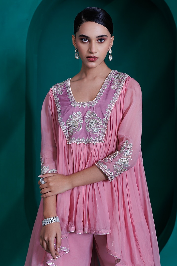 Rose Pink Georgette Organza Co-Ord Set by ADI BY ADITYA KHANDELWL at Pernia's Pop Up Shop