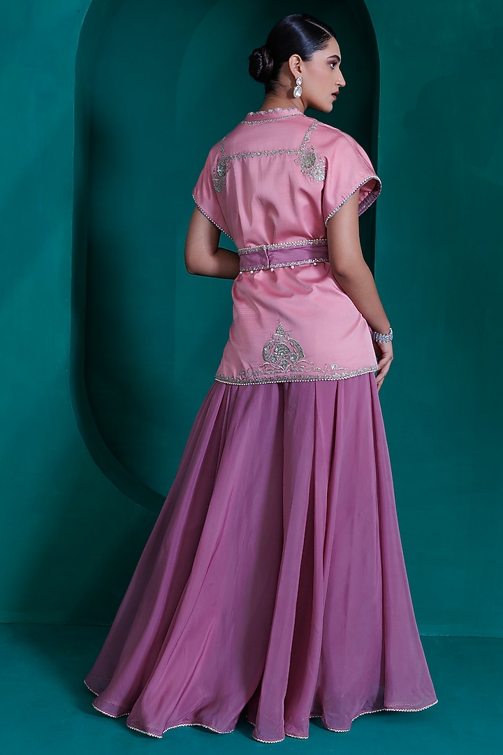 Rose Pink Georgette Organza Pant Set by ADI BY ADITYA KHANDELWL at Pernia's Pop Up Shop