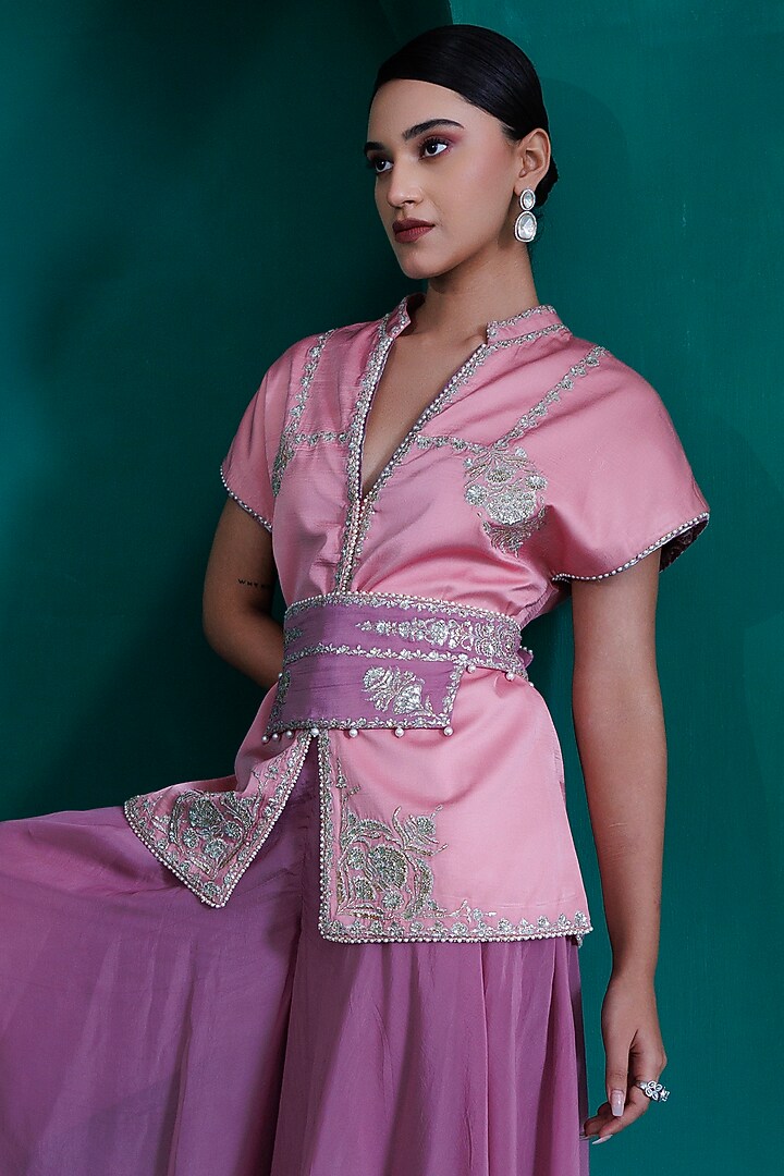 Rose Pink Georgette Organza Pant Set by ADI BY ADITYA KHANDELWL at Pernia's Pop Up Shop