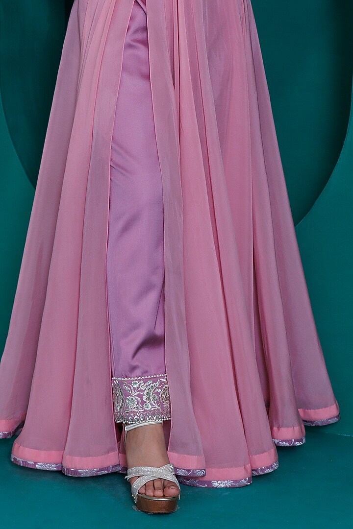 Rose Pink Georgette Organza Embroidered Wedding Anarkali Set by ADI BY ADITYA KHANDELWL at Pernia's Pop Up Shop