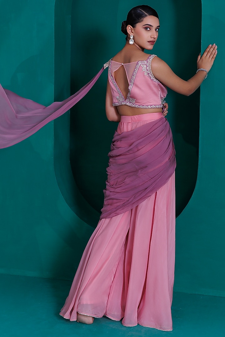 Rose Pink Organza Georgette Palazzo Pant Set by ADI BY ADITYA KHANDELWL at Pernia's Pop Up Shop