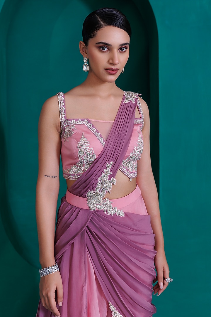 Rose Pink Organza Georgette Palazzo Pant Set by ADI BY ADITYA KHANDELWL at Pernia's Pop Up Shop