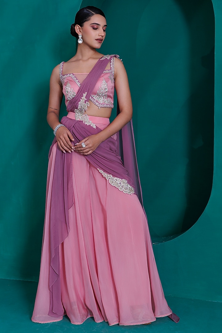 Rose Pink Organza Georgette Palazzo Pant Set by ADI BY ADITYA KHANDELWL at Pernia's Pop Up Shop
