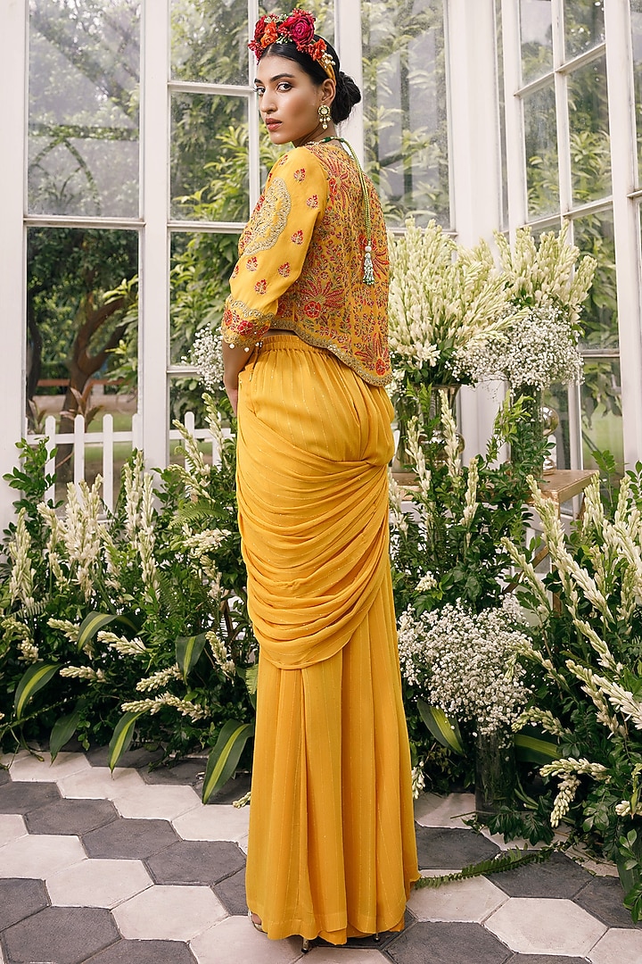 Mustard Silk Palazzo Pant Set by ADI BY ADITYA KHANDELWL at Pernia's Pop Up Shop