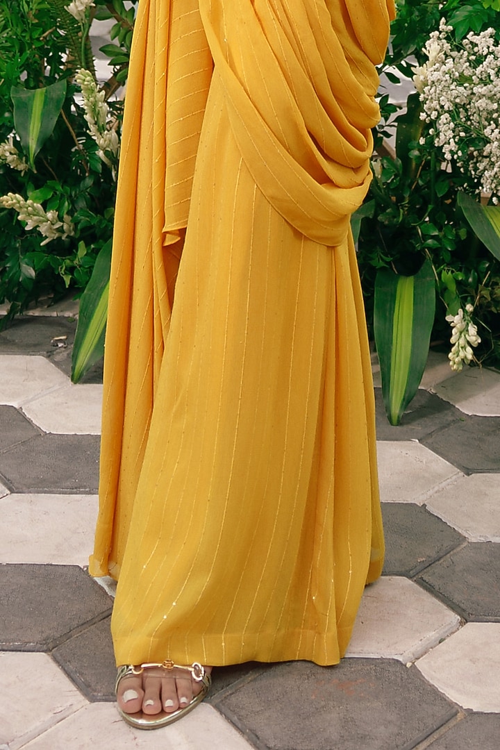 Mustard Silk Palazzo Pant Set by ADI BY ADITYA KHANDELWL at Pernia's Pop Up Shop