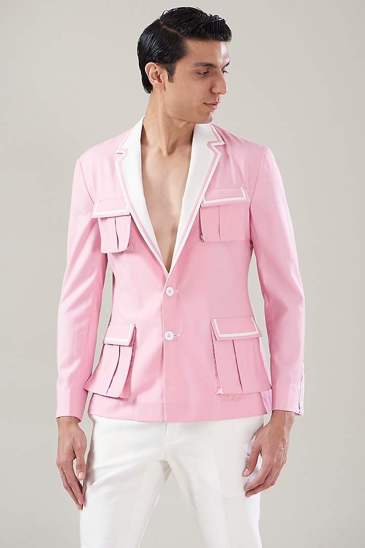Pink Italian Terry Rayon Bomber Jacket Set by Aditya Sachdeva Men