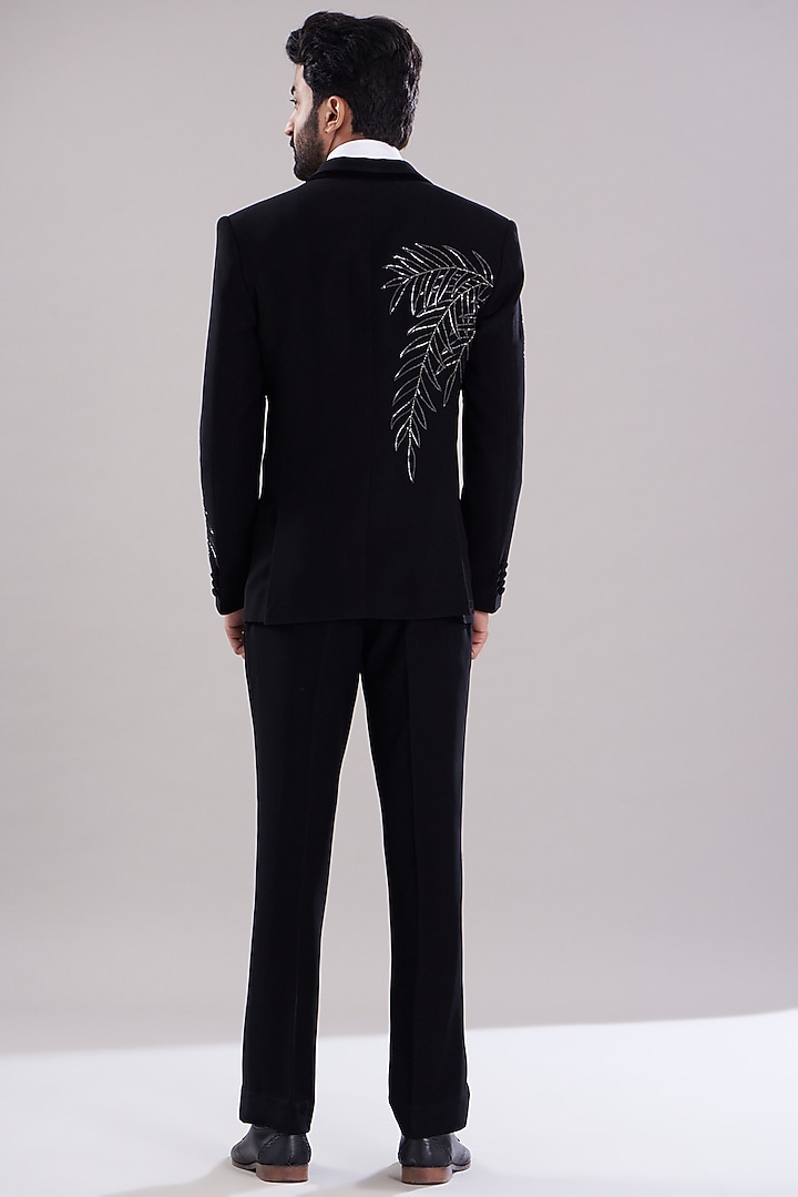 Black Italian Crepe Hand Embroidered Tuxedo Set by Aditya Sachdeva Men at Pernia's Pop Up Shop