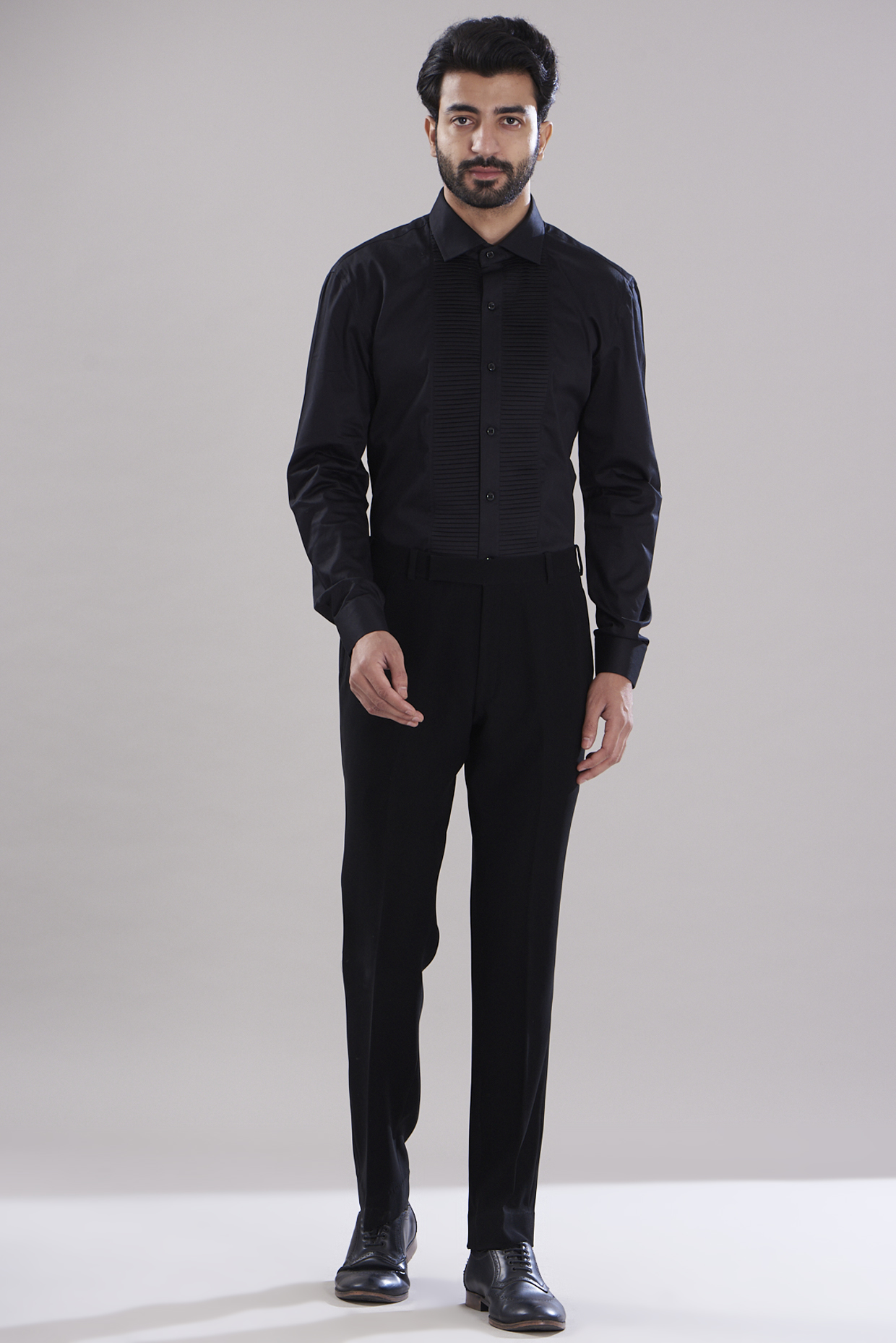 Black Italian Crepe Pant Set by Aditya Sachdeva Men at Pernia's Pop Up Shop