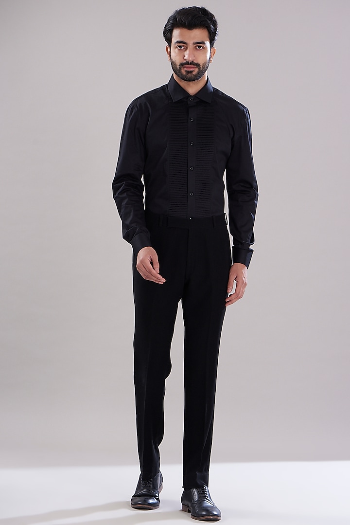 Black Italian Crepe Pant Set by Aditya Sachdeva Men at Pernia's Pop Up Shop