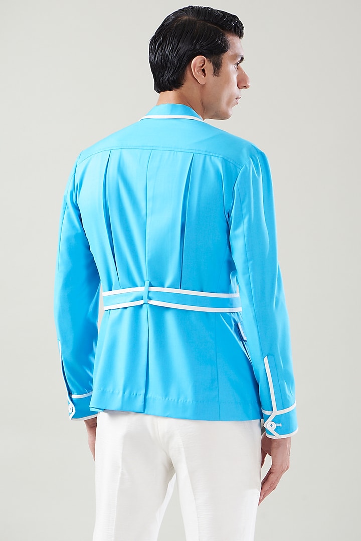 Blue Italian Terry Rayon Bomber Jacket Set by Aditya Sachdeva Men at Pernia's Pop Up Shop