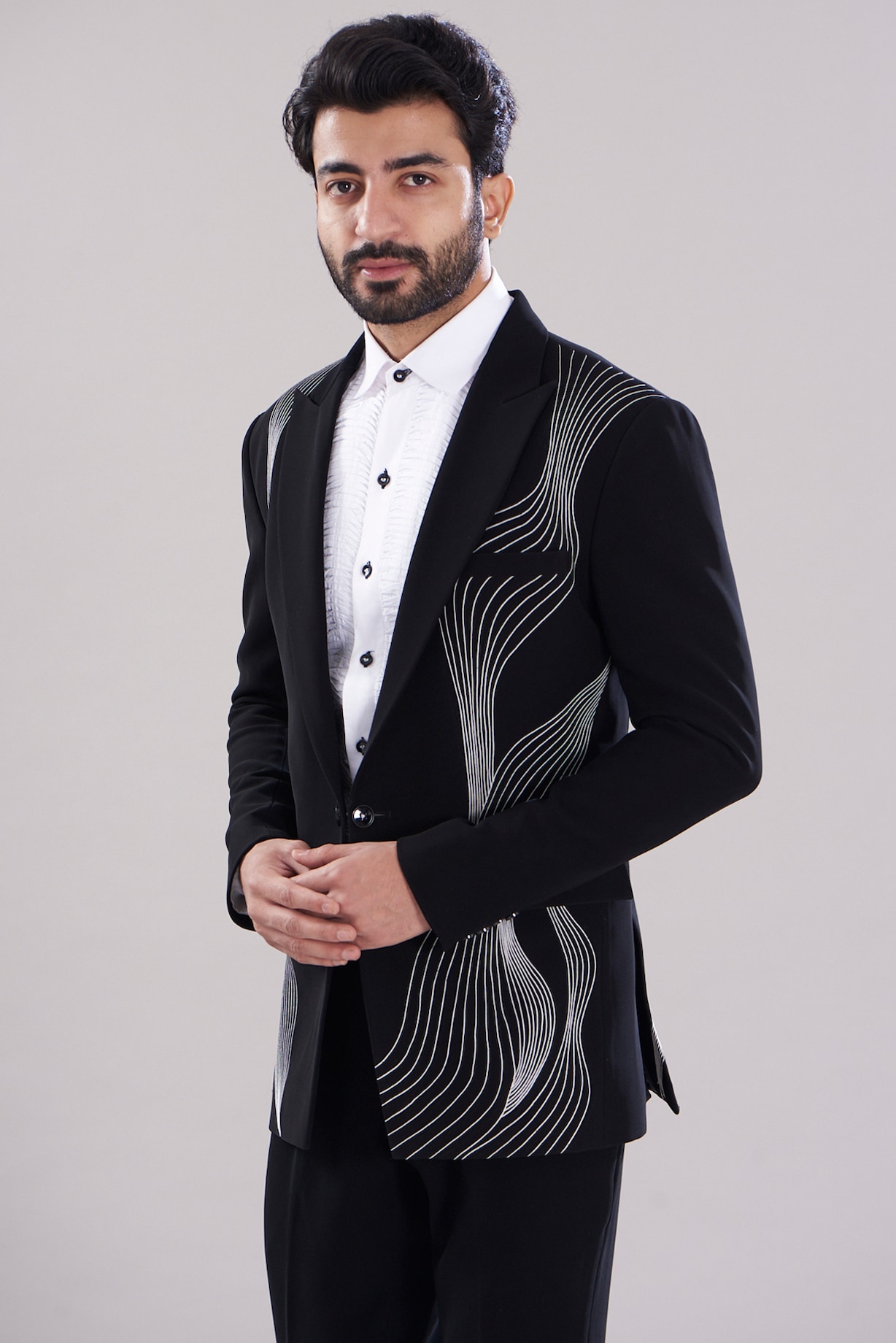 Buy Aditya Sachdeva Men Black Italian Crepe Embroidered Tuxedo Set at ...